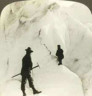 Mountaineering Prints: Among mountains and chasms of ice - enormous crevasses of Brigsdal glacier
