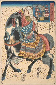 Yoshimori Prints: Mounted American Woman, 12th month, 1860. Creator: Utagawa Yoshimori