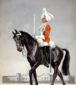 Plumed Prints: Mounted cavalryman in Horseguards Parade