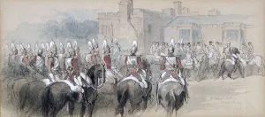 Mounted Escort at St Jamess Palace, London, 1848. Artist: Sir John Gilbert