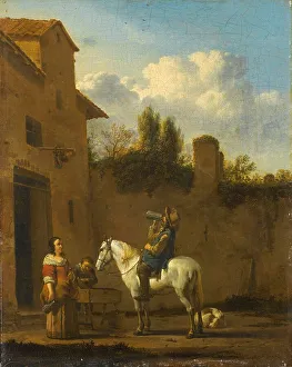 Thirsty Prints: Mounted Trumpeter taking a Drink, 1650-1660. Creator: Karel Du Jardin
