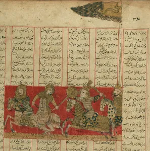 Epic Of Kings Prints: Mounted warriors, leaf from a Shahnama, 741 AH/AD 1341. Creator: Unknown