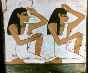Two Mourners, detail of the decoration of a sarcophagus of The Lady of Madja, 18th Dynasty Two Mourners, detail of the decoration of a sarcophagus of The Lady of Madja, 18th Dynasty