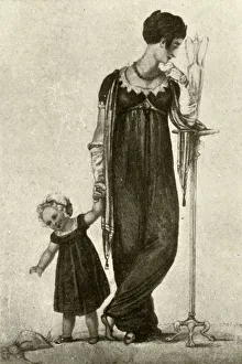 Legs Crossed Prints: Mourning dress of mother and child, 1809, (1937). Creator: Unknown
