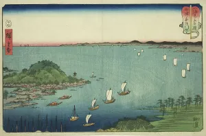 The Mouth of the Aji River in Settsu Province (Settsu Ajikawaguchi), from the series Wres... 1858. Creator: Ando Hiroshige. The Mouth of the Aji River in Settsu Province (Settsu Ajikawaguchi), from the series Wres... 1858