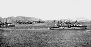 Un mouvement national a Salonique; L'escadre franco-britannique au mouillage de Salamine, 1916. Creator: Unknown