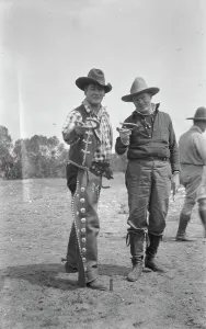 Cowboy Prints: Movie set for a western, between 1896 and 1942. Creator: Arnold Genthe
