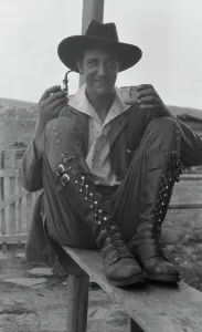 Cowboy Prints: Movie set for a western, between 1896 and 1942. Creator: Arnold Genthe