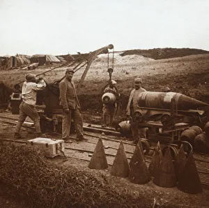 Ordnance Prints: Moving shells with crane, Genicourt, northern France, c1914-c1918