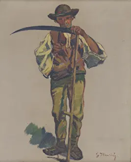 Sharpening Prints: Mower, around 1935. Creator: Gustav Mally