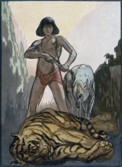 Semi Naked Prints: Mowgli kills Shere Khan, the tiger; scene from 'The Jungle Book'