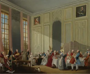 Ollivier Prints: Mozart Giving A Concert In The Salon des Quatre-Glaces at the Palais du Temple In The Court Of The P Artist: Ollivier