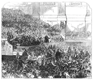 Businessmen Prints: Mr. Bright speaking at the Townhall, Birmingham, 1870. Creator: C J R