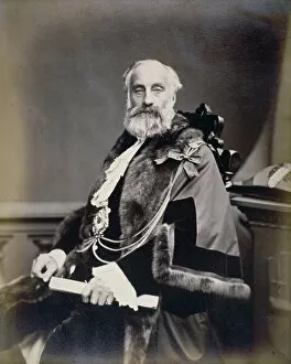 Burt Collection: Mr Burt, Sheriff of London, wearing scarlet gown, shrieval badge and chain, c1865