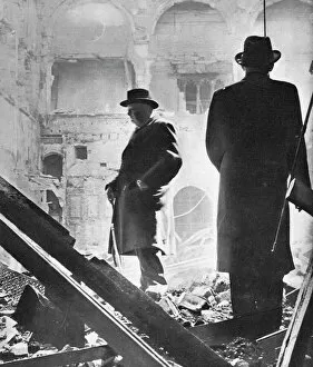 Images Dated 21st May 2018: Mr. Churchill contemplates the ruins of the House of Commons, bombed in May 1941, 1941