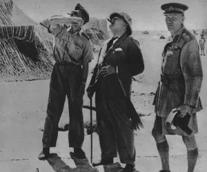 War Illustrated Prints: Mr. Churchill with Sir A. Tedder and Gen. Auchinleck. 1942
