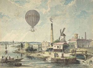Balloonist Collection: Mr. Green in the Albion Balloon, Having Ascended from Vauxhall Gardens, August 12, 1842