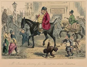 Robert Smith Prints: Mr. Jorrocks starting for The cut me down Countries, 1854. Artist: John Leech