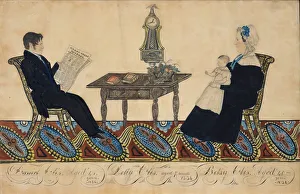 Carpet Prints: Mr. and Mrs. Daniel Otis and Child, 1834. Creator: Joseph H Davis