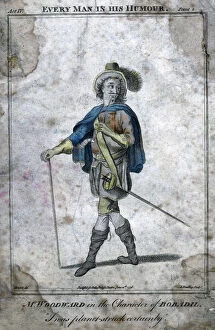 Mr Woodward in the character of Bobadil, 1776.Artist: J Reading