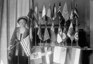 Committee Prints: Mrs. Carrie Chapman Catt with Flags of 22 Nations