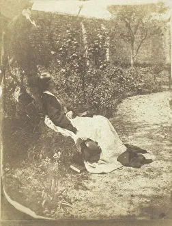 Benjamin Mulock Gallery: Mrs. Craik Reclining in Garden with Hat and Book, 1848 / 60