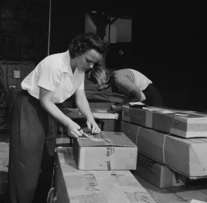 Parcel Gallery: Mrs. Dorothy Bell and Miss Ida Hicks, employed at the American... New Britain, Connecticut, 1943