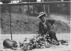 Mrs. Franklin Adams, nee Harriet Chalmers, at Zoo, 1912. Creator: Harris & Ewing. Mrs. Franklin Adams, nee Harriet Chalmers, at Zoo, 1912. Creator: Harris & Ewing