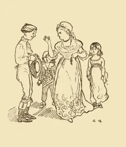 Cowper Prints: Mrs Gilpin pays the postboy to find her husband
