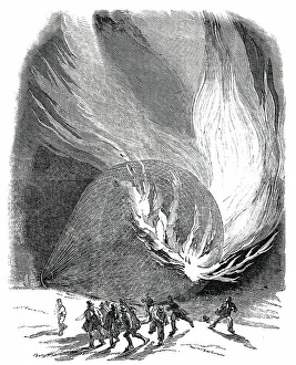 Incident Prints: Mrs. Graham's Balloon on Fire, 1850. Creator: Unknown
