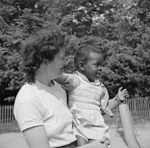 Integration Prints: Mrs. Janet P. Murray with nursery school camper