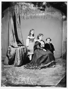 Soft Furnishing Collection: Mrs. John A. Logan and children, between 1860 and 1875. Creator: Unknown