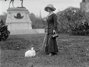 Mrs. J.R. Band with Pet Rabbit, 1911. Creator: Harris & Ewing. Mrs. J.R. Band with Pet Rabbit, 1911. Creator: Harris & Ewing