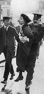 Emmeline Goulden Gallery: Mrs Pankhurst, arrested outside Buckingham Palace, London, 1914, (1935)