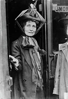 Emmeline Goulden Prints: Mrs. Pankhurst in doorway, 1913. Creator: Bain News Service