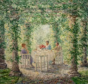 Landscapegenrepostimpressionismpainting Prints: Mrs. Pieters with Mr. and Mrs. Singer in the garden of Villa De Wilde Zwanen