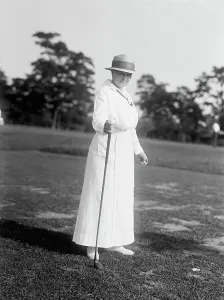 Golf Ball Prints: Mrs. R.L. Owen, Golf, 1917. Creator: Harris & Ewing