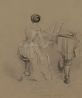 Piano Stool Prints: Mrs. Strother at the Piano, 1855. Creator: David Hunter Strother