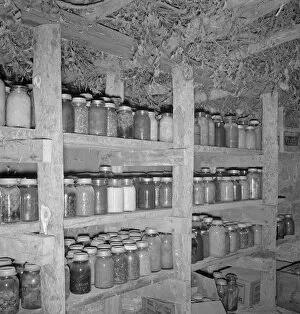 Dug Out Gallery: Mrs. Wardlow has 500 quarts of food in her dugout cellar, Dead Ox Flat, Malheur County, Oregon