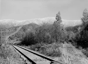 Tracks Prints: Mt. Washington from near base station, White Mountains, c1900. Creator: Unknown