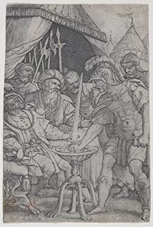 Bravery Gallery: Mucius Scaevola and Porsenna, from Roman Heroes, 1535. 1535. Creator: Georg Pencz