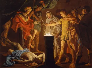 Mucius Scaevola in the presence of Lars Porsenna, 1640s. Artist: Stomer, Matthias (ca