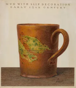 John Matulis Prints: Mug with Slip Decoration, c. 1938. Creator: John Matulis