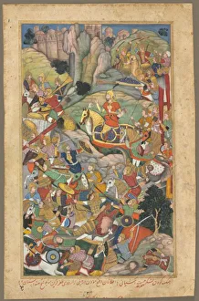 Mughal ruler Humayun defeating the Afghans before reconquering India, folio from an Akbar-nama