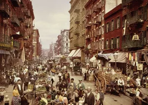 Vendor Prints: Mulberry Street, New York City, ca 1900. Creator: Unknown
