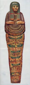 Our Wonderful World Prints: The Mummy case of a priestess of Ammon-Ra dating from 1600 BC, (c1935)