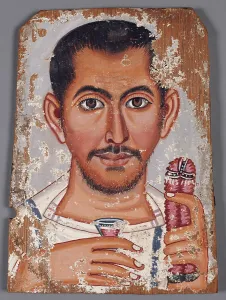 Mummy Prints: Mummy Portrait of a Bearded Man, A.D. 220-250. Creator: Brooklyn Painter