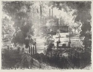Munitions Industry Gallery: Munitions River, 1916. Creator: Joseph Pennell