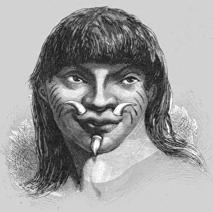 Face Paint Prints: Mura Indian, with Lip Ornaments; A Trip up the Trombetas, 1875. Creator: Unknown