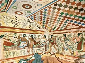 Reclining Prints: Mural painting in the Leopards Tomb (Tomba dei Leopardi) at Tarquinia, Italy, (1928)